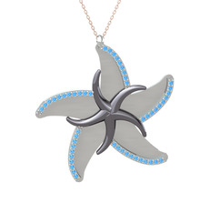 Naia Denizyıldızı Kolye - Akuamarin 925 ayar siyah rodyum kaplama gümüş kolye (50 cm gümüş rolo zincir) #1avdjle