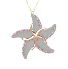 Pembe kuvars 14 ayar rose altın kolye (50 cm gümüş rolo zincir)