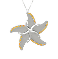 Naia Denizyıldızı Kolye - Sitrin 8 ayar beyaz altın kolye (50 cm beyaz altın rolo zincir) #1boqsnp