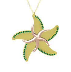 Naia Denizyıldızı Kolye - Yeşil kuvars 925 ayar rose altın kaplama gümüş kolye (50 cm altın rolo zincir) #1dr3ij7