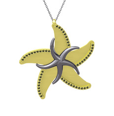 Naia Denizyıldızı Kolye - Peridot 925 ayar siyah rodyum kaplama gümüş kolye (50 cm gümüş rolo zincir) #1eojusi