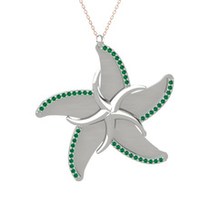 Naia Denizyıldızı Kolye - Yeşil kuvars 14 ayar beyaz altın kolye (50 cm gümüş rolo zincir) #1f4i8nz