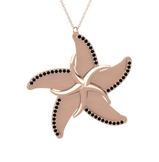 Naia Denizyıldızı Kolye - Siyah zirkon 18 ayar rose altın kolye (50 cm rose altın rolo zincir) #1f85jne