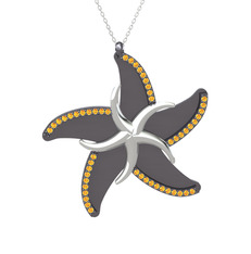 Naia Denizyıldızı Kolye - Sitrin 14 ayar beyaz altın kolye (50 cm beyaz altın rolo zincir) #1g5ne7