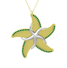 Naia Denizyıldızı Kolye - Yeşil kuvars 925 ayar gümüş kolye (50 cm altın rolo zincir) #1gmu78s