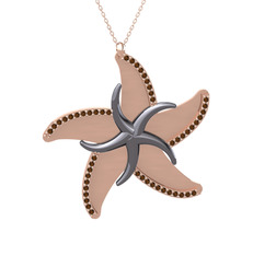 Dumanlı kuvars 925 ayar siyah rodyum kaplama gümüş kolye (50 cm gümüş rolo zincir)