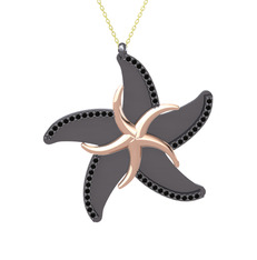 Naia Denizyıldızı Kolye - Siyah zirkon 14 ayar rose altın kolye (50 cm altın rolo zincir) #1kh2emj