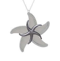 Naia Denizyıldızı Kolye - Swarovski 925 ayar siyah rodyum kaplama gümüş kolye (50 cm beyaz altın rolo zincir) #1kvnndm