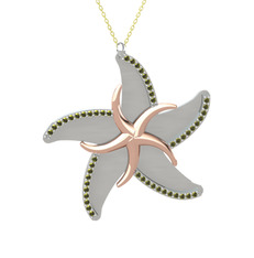 Peridot 8 ayar rose altın kolye (50 cm altın rolo zincir)