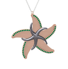 Naia Denizyıldızı Kolye - Yeşil kuvars 925 ayar siyah rodyum kaplama gümüş kolye (50 cm beyaz altın rolo zincir) #1og1vxy