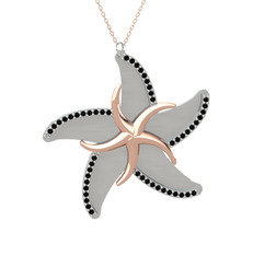 Naia Denizyıldızı Kolye - Siyah zirkon 14 ayar rose altın kolye (50 cm gümüş rolo zincir) #1p24o08