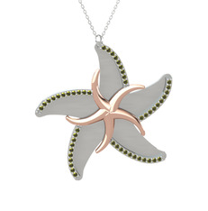 Peridot 8 ayar rose altın kolye (50 cm gümüş rolo zincir)