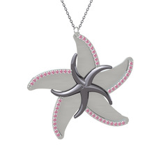 Pembe kuvars 925 ayar siyah rodyum kaplama gümüş kolye (50 cm gümüş rolo zincir)