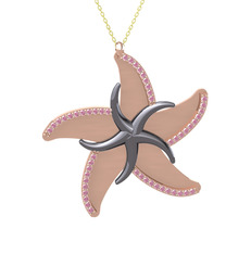 Pembe kuvars 925 ayar siyah rodyum kaplama gümüş kolye (50 cm altın rolo zincir)