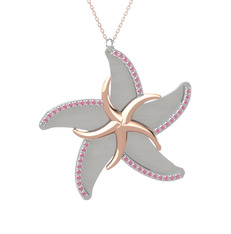 Pembe kuvars 8 ayar rose altın kolye (50 cm rose altın rolo zincir)