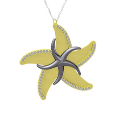 Swarovski 925 ayar siyah rodyum kaplama gümüş kolye (50 cm beyaz altın rolo zincir)