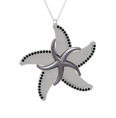 Naia Denizyıldızı Kolye - Siyah zirkon 925 ayar siyah rodyum kaplama gümüş kolye (50 cm beyaz altın rolo zincir) #3bt7oa