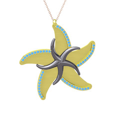 Naia Denizyıldızı Kolye - Akuamarin 925 ayar siyah rodyum kaplama gümüş kolye (50 cm gümüş rolo zincir) #46j8j