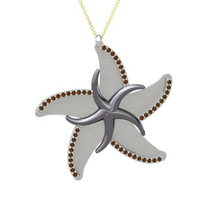 Naia Denizyıldızı Kolye - Dumanlı kuvars 925 ayar siyah rodyum kaplama gümüş kolye (50 cm altın rolo zincir) #4r7ixh