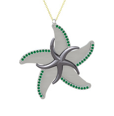 Naia Denizyıldızı Kolye - Yeşil kuvars 925 ayar siyah rodyum kaplama gümüş kolye (50 cm gümüş rolo zincir) #6qtsqb