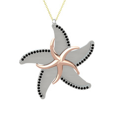 Naia Denizyıldızı Kolye - Siyah zirkon 8 ayar rose altın kolye (50 cm altın rolo zincir) #707lvy