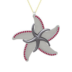 Naia Denizyıldızı Kolye - Rodolit garnet 925 ayar siyah rodyum kaplama gümüş kolye (50 cm altın rolo zincir) #7ulzn0