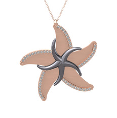 Naia Denizyıldızı Kolye - Beyaz zirkon 925 ayar siyah rodyum kaplama gümüş kolye (50 cm rose altın rolo zincir) #8za5z5
