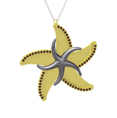 Dumanlı kuvars 925 ayar siyah rodyum kaplama gümüş kolye (50 cm beyaz altın rolo zincir)