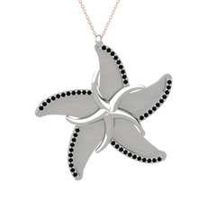 Siyah zirkon 18 ayar beyaz altın kolye (50 cm rose altın rolo zincir)