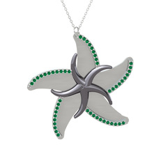 Naia Denizyıldızı Kolye - Yeşil kuvars 925 ayar siyah rodyum kaplama gümüş kolye (50 cm beyaz altın rolo zincir) #9xoxsq
