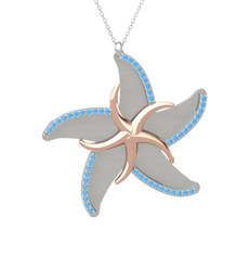 Naia Denizyıldızı Kolye - Akuamarin 8 ayar rose altın kolye (50 cm beyaz altın rolo zincir) #camb1j