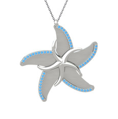 Naia Denizyıldızı Kolye - Akuamarin 8 ayar beyaz altın kolye (50 cm gümüş rolo zincir) #clt5wk
