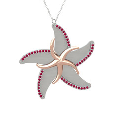 Naia Denizyıldızı Kolye - Rodolit garnet 14 ayar rose altın kolye (50 cm beyaz altın rolo zincir) #coijhs