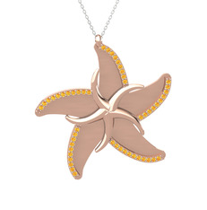 Naia Denizyıldızı Kolye - Sitrin 14 ayar rose altın kolye (50 cm beyaz altın rolo zincir) #e2ln9y