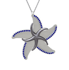 Naia Denizyıldızı Kolye - Lab safir 925 ayar siyah rodyum kaplama gümüş kolye (50 cm gümüş rolo zincir) #ecfdgi