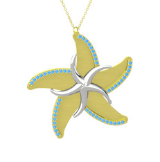 Naia Denizyıldızı Kolye - Akuamarin 14 ayar beyaz altın kolye (50 cm altın rolo zincir) #efxfse