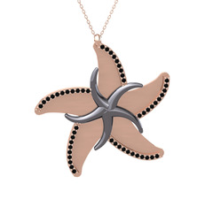 Naia Denizyıldızı Kolye - Siyah zirkon 925 ayar siyah rodyum kaplama gümüş kolye (50 cm rose altın rolo zincir) #eu721c