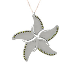 Peridot 18 ayar beyaz altın kolye (50 cm rose altın rolo zincir)