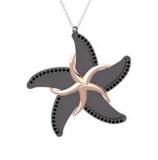 Naia Denizyıldızı Kolye - Siyah zirkon 18 ayar rose altın kolye (50 cm gümüş rolo zincir) #h43p8o