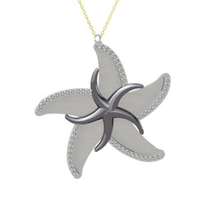 Beyaz zirkon 925 ayar siyah rodyum kaplama gümüş kolye (50 cm altın rolo zincir)