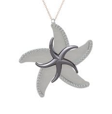 Naia Denizyıldızı Kolye - Swarovski 925 ayar siyah rodyum kaplama gümüş kolye (50 cm rose altın rolo zincir) #j0npw9