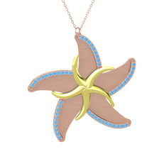 Naia Denizyıldızı Kolye - Akuamarin 18 ayar altın kolye (50 cm rose altın rolo zincir) #kdouy6