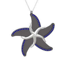 Naia Denizyıldızı Kolye - Lab safir 18 ayar beyaz altın kolye (50 cm beyaz altın rolo zincir) #n7zlck