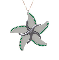 Naia Denizyıldızı Kolye - Yeşil kuvars 925 ayar siyah rodyum kaplama gümüş kolye (50 cm rose altın rolo zincir) #nivh58