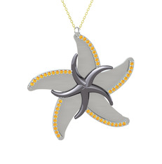 Sitrin 925 ayar siyah rodyum kaplama gümüş kolye (50 cm altın rolo zincir)