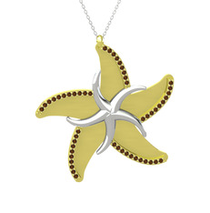 Naia Denizyıldızı Kolye - Dumanlı kuvars 14 ayar beyaz altın kolye (50 cm beyaz altın rolo zincir) #qe7g45