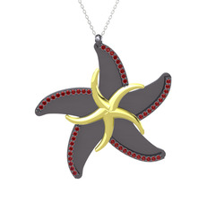 Garnet 14 ayar altın kolye (50 cm beyaz altın rolo zincir)