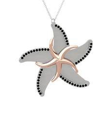 Siyah zirkon 925 ayar rose altın kaplama gümüş kolye (50 cm beyaz altın rolo zincir)