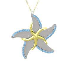 Naia Denizyıldızı Kolye - Akuamarin 8 ayar altın kolye (50 cm gümüş rolo zincir) #tv0u0h