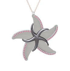Naia Denizyıldızı Kolye - Pembe kuvars 925 ayar siyah rodyum kaplama gümüş kolye (50 cm rose altın rolo zincir) #u49g8